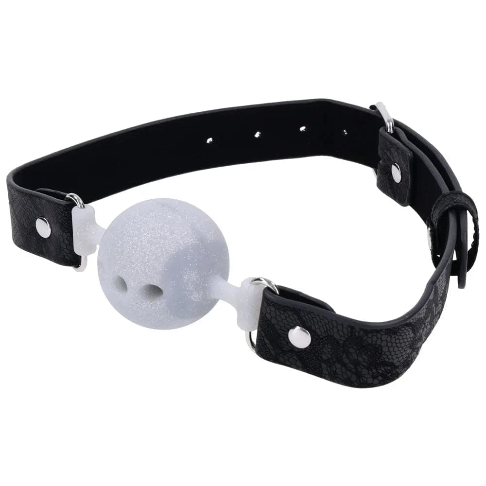 Sex & Mischief Lace Silicone Breathable Ball Gag - Black/Grey Mouth Restraint Sportsheets Discreet Intimate Essentials.