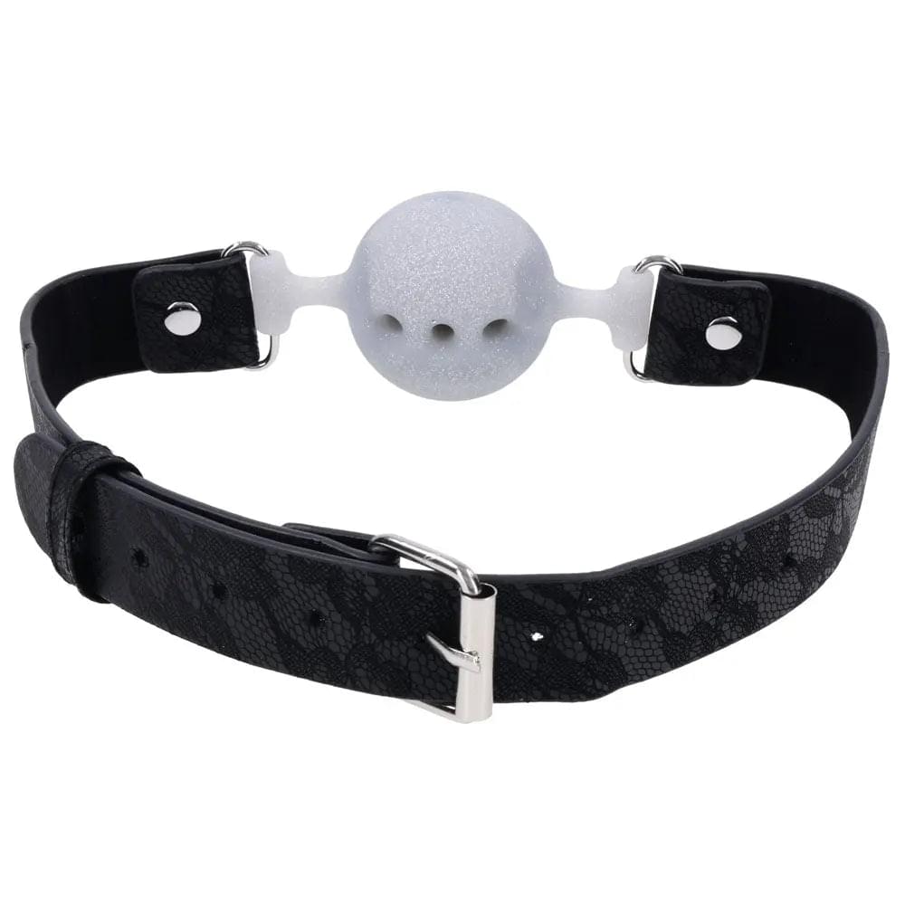 Sex & Mischief Lace Silicone Breathable Ball Gag - Black/Grey Mouth Restraint Sportsheets Discreet Intimate Essentials.