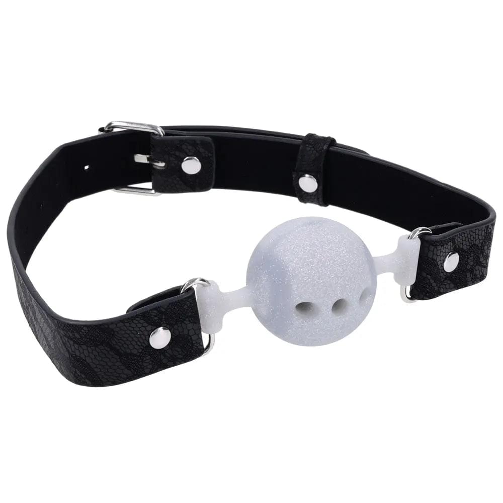 Sex & Mischief Lace Silicone Breathable Ball Gag - Black/Grey Mouth Restraint Sportsheets Discreet Intimate Essentials.