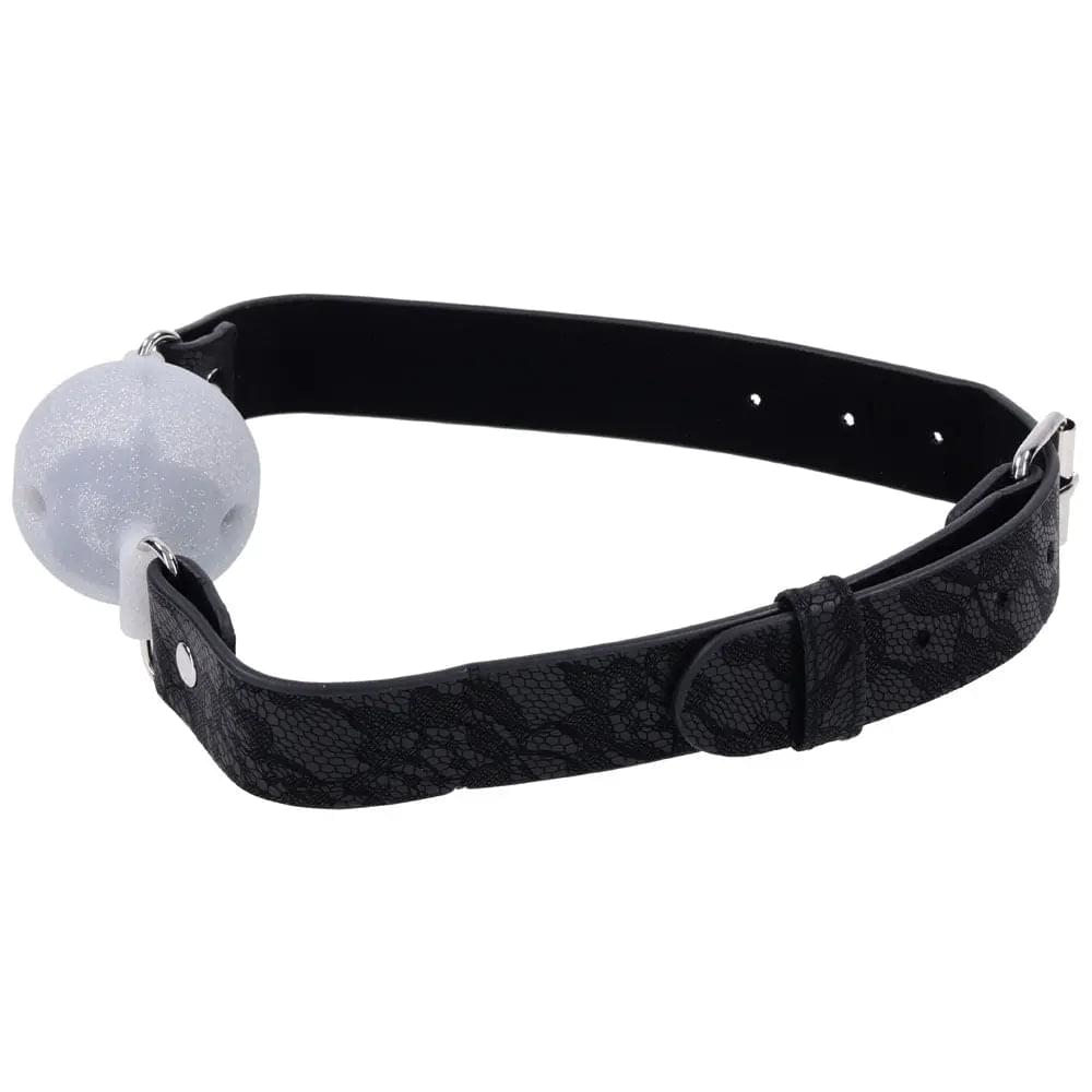Sex & Mischief Lace Silicone Breathable Ball Gag - Black/Grey Mouth Restraint Sportsheets Discreet Intimate Essentials.