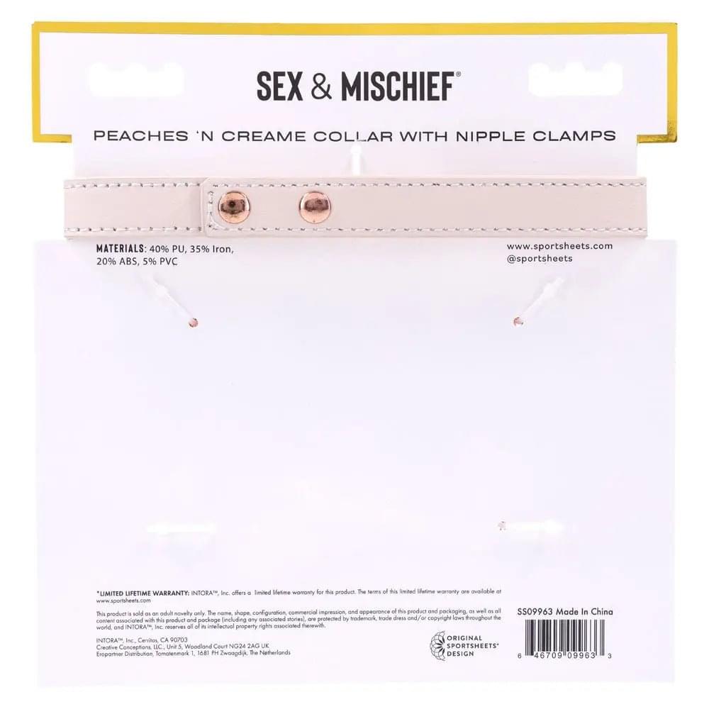 Sex & Mischief Peaches n CreaMe Collar with Nipple Clamps - Peach Nipple Restraints Sportsheets Discreet Intimate Essentials.