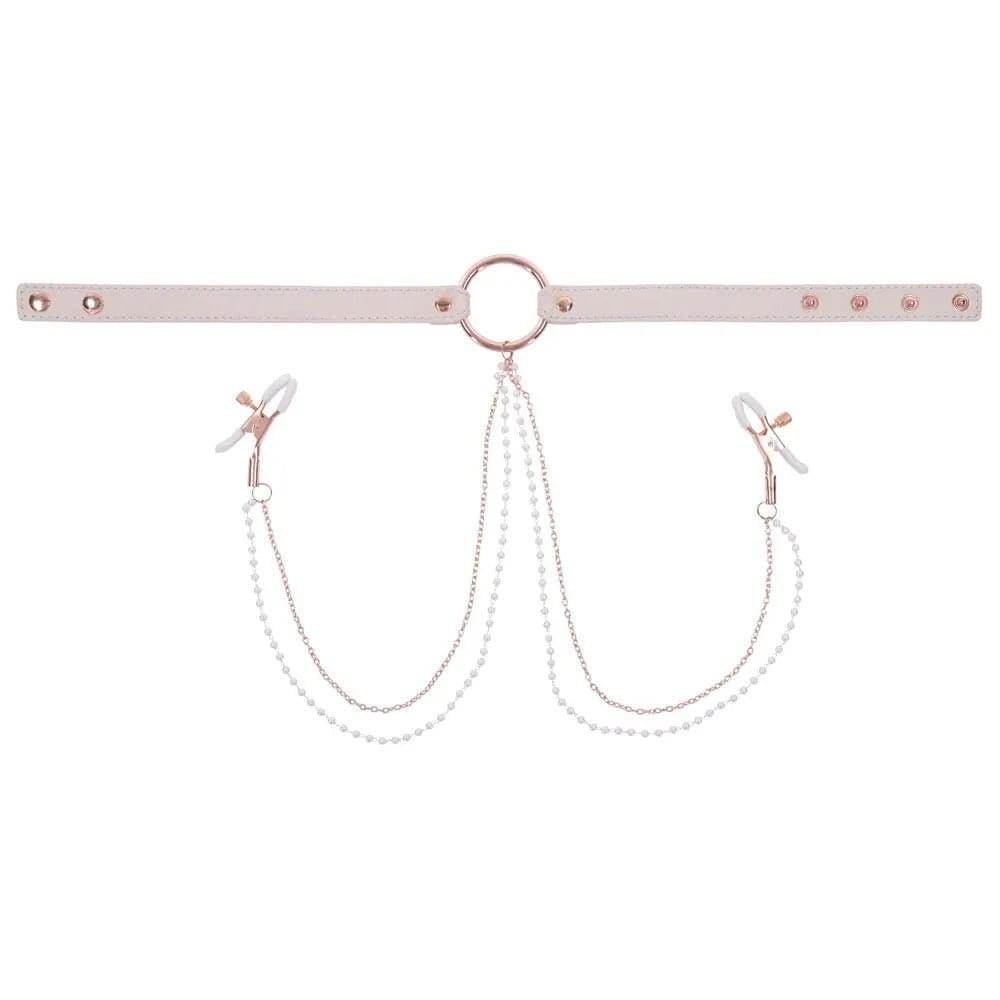 Sex & Mischief Peaches n CreaMe Collar with Nipple Clamps - Peach Nipple Restraints Sportsheets Discreet Intimate Essentials.