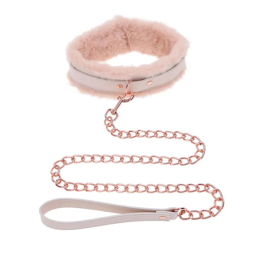 Sex & Mischief Peaches n CreaMe Fur Collar & Leash - Peach Restraint Sportsheets Discreet Intimate Essentials.