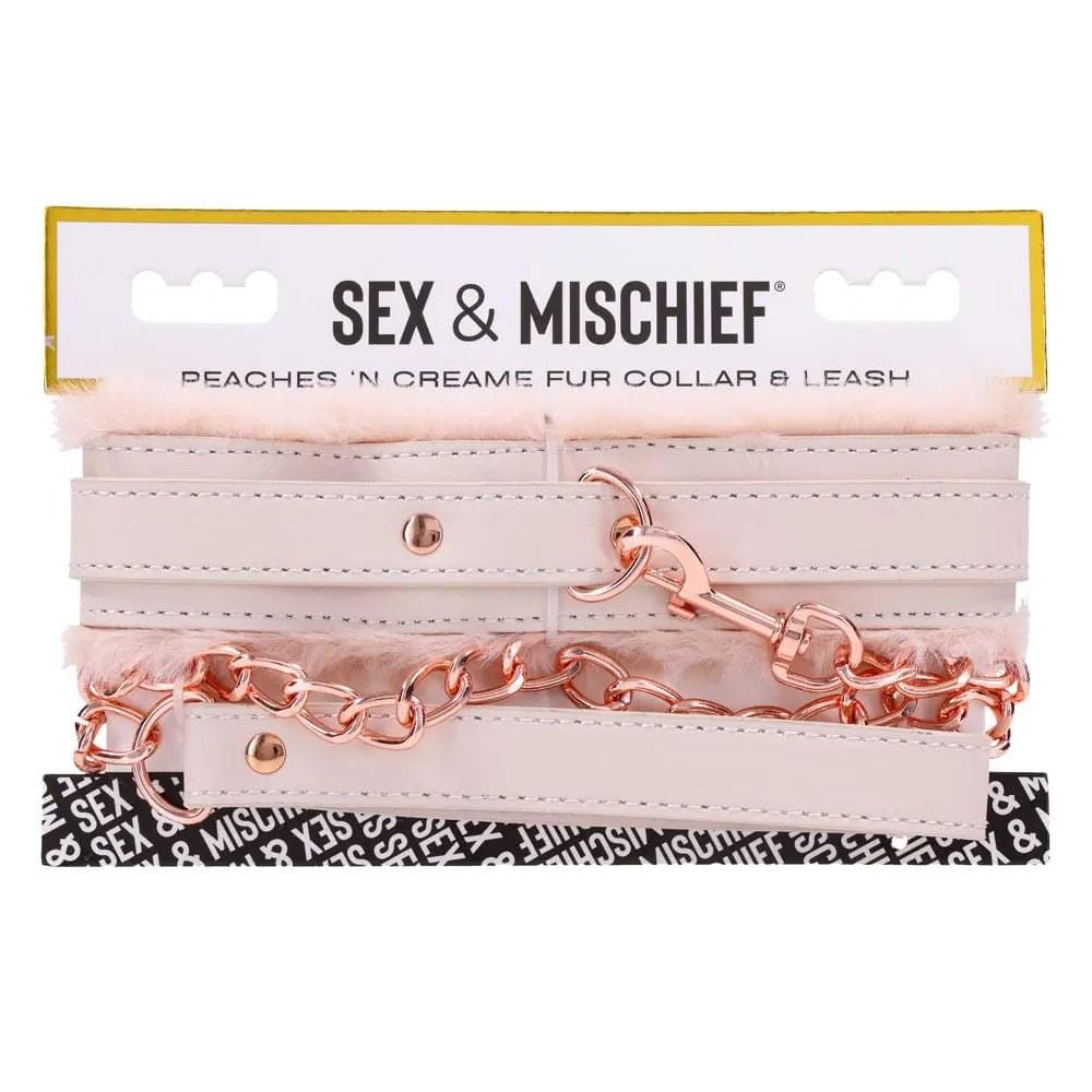 Sex & Mischief Peaches n CreaMe Fur Collar & Leash - Peach Restraint Sportsheets Discreet Intimate Essentials.