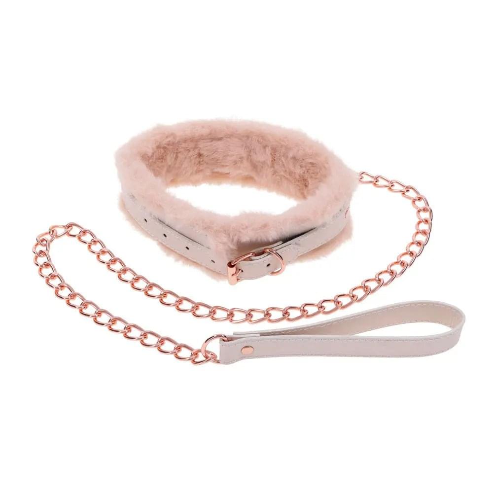 Sex & Mischief Peaches n CreaMe Fur Collar & Leash - Peach Restraint Sportsheets Discreet Intimate Essentials.