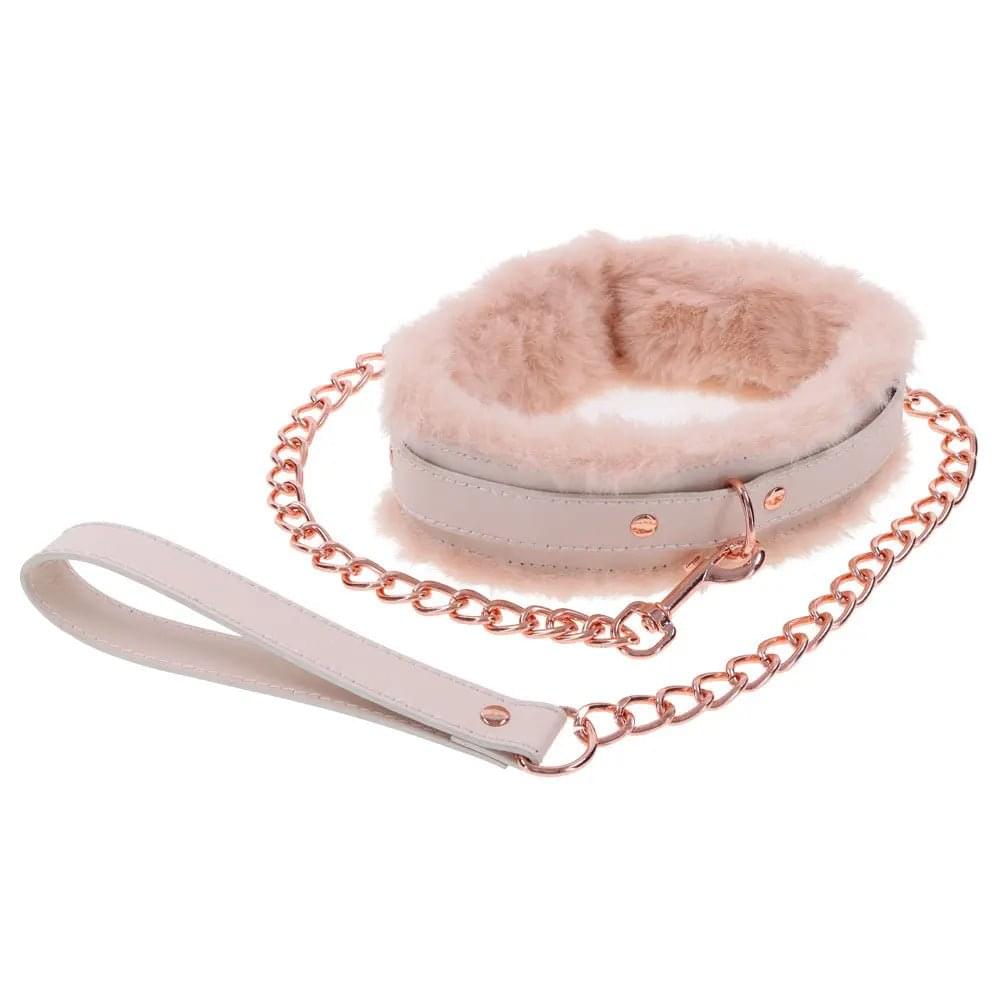Sex & Mischief Peaches n CreaMe Fur Collar & Leash - Peach Restraint Sportsheets Discreet Intimate Essentials.