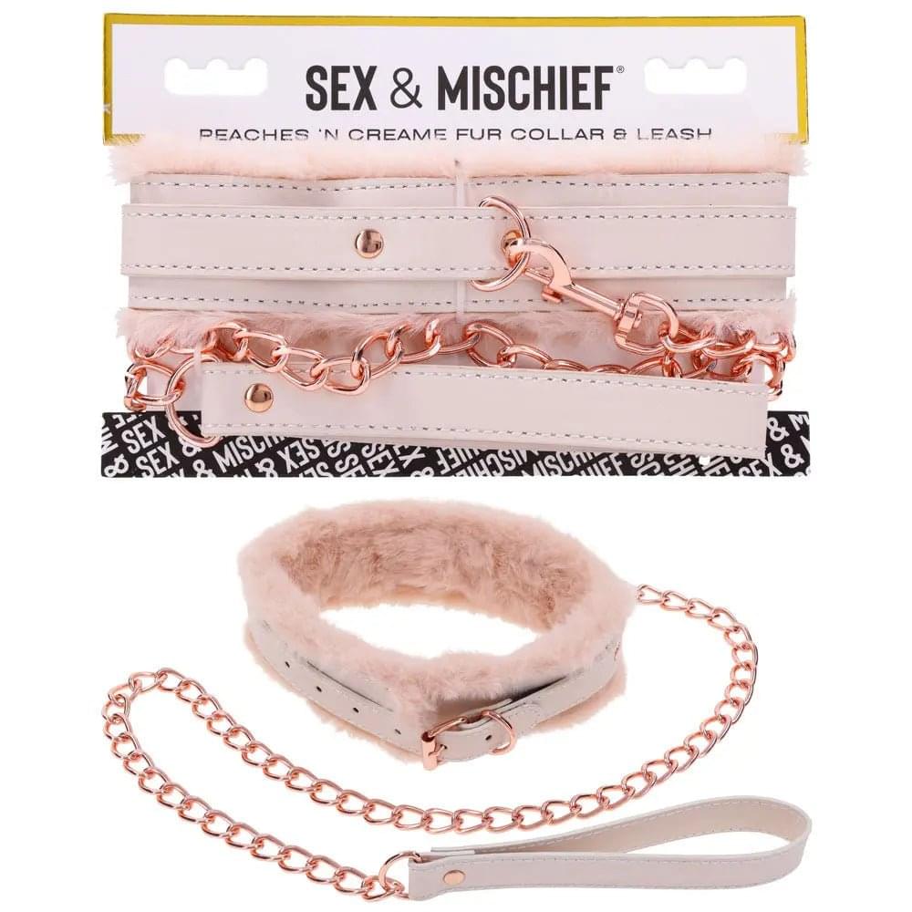 Sex & Mischief Peaches n CreaMe Fur Collar & Leash - Peach Restraint Sportsheets Discreet Intimate Essentials.