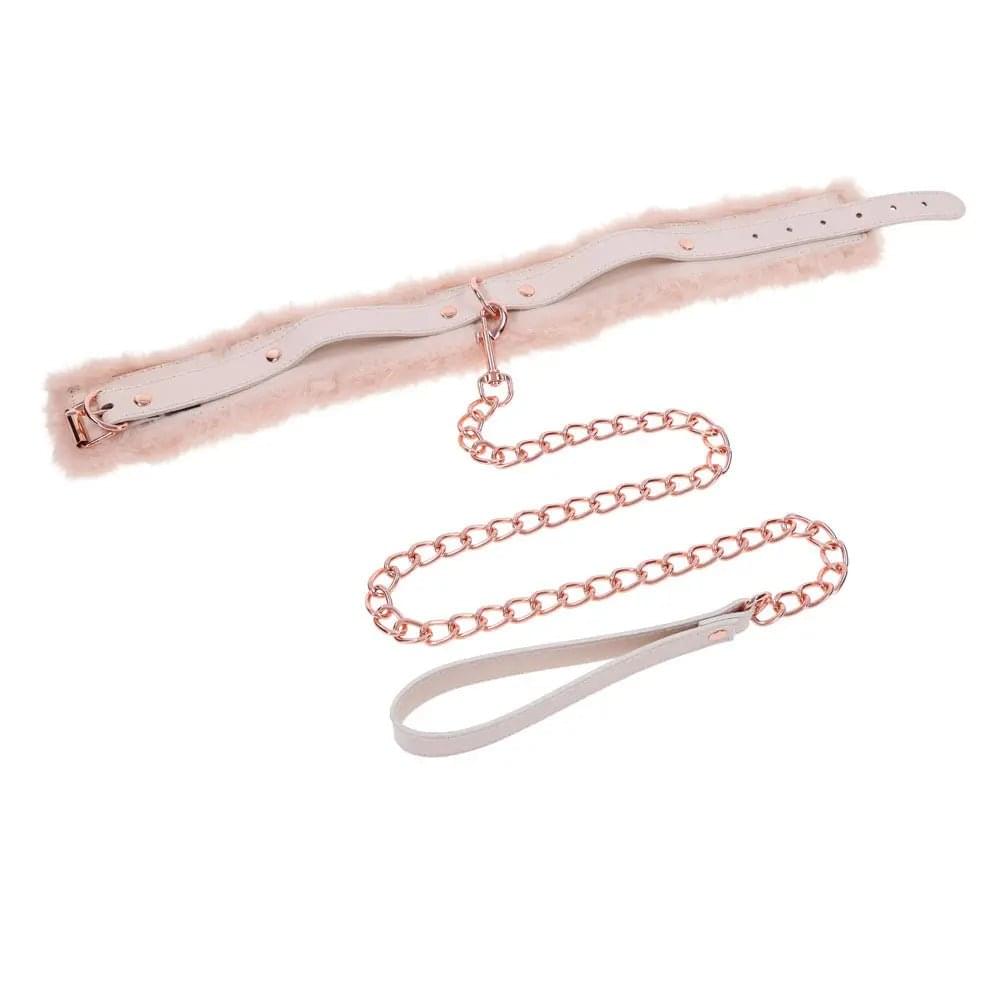 Sex & Mischief Peaches n CreaMe Fur Collar & Leash - Peach Restraint Sportsheets Discreet Intimate Essentials.