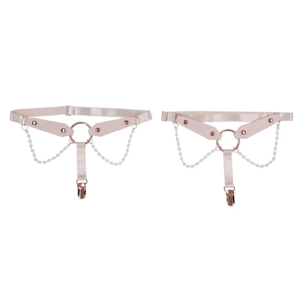 Sex & Mischief Peaches n CreaMe Pearl Garters - Peach / Rose Gold Garters with Pearls - Set of 2 Sportsheets Discreet Intimate Essentials.