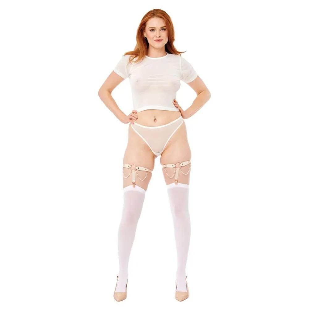 Sex & Mischief Peaches n CreaMe Pearl Garters - Peach / Rose Gold Garters with Pearls - Set of 2 Sportsheets Discreet Intimate Essentials.