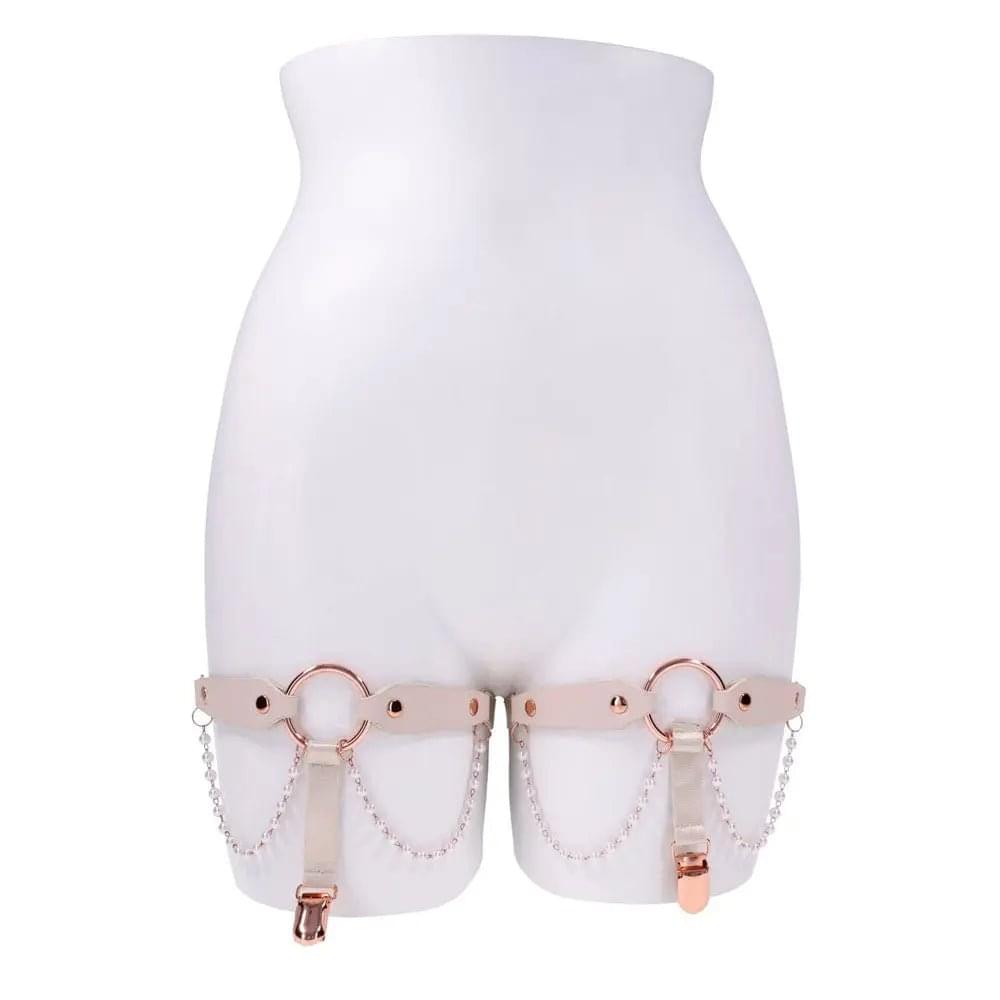 Sex & Mischief Peaches n CreaMe Pearl Garters - Peach / Rose Gold Garters with Pearls - Set of 2 Sportsheets Discreet Intimate Essentials.
