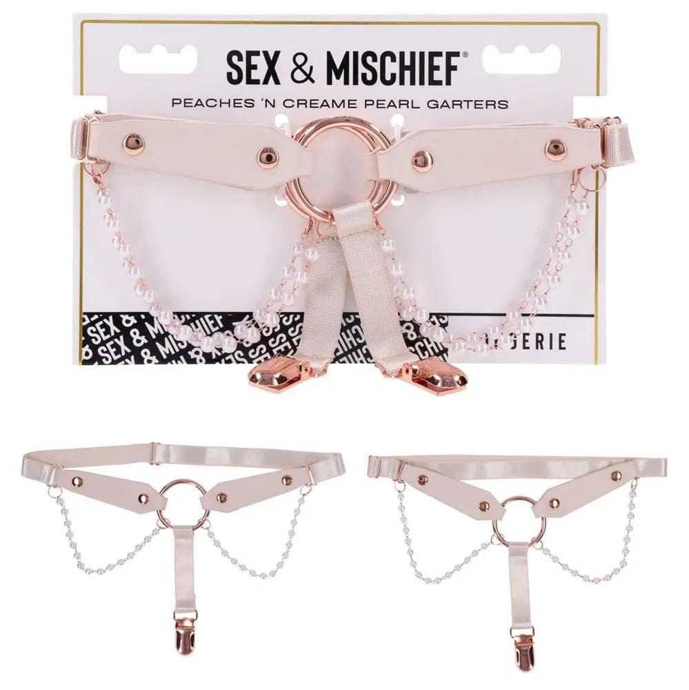 Sex & Mischief Peaches n CreaMe Pearl Garters - Peach / Rose Gold Garters with Pearls - Set of 2 Sportsheets Discreet Intimate Essentials.