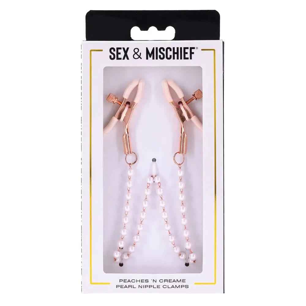 Sex & Mischief Peaches n CreaMe Pearl Nipple Clamps - Peach Nipple Restraints Sportsheets Discreet Intimate Essentials.