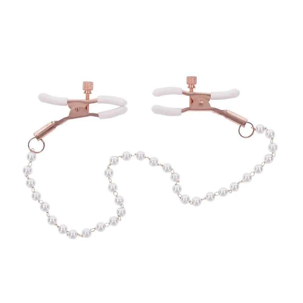 Sex & Mischief Peaches n CreaMe Pearl Nipple Clamps - Peach Nipple Restraints Sportsheets Discreet Intimate Essentials.