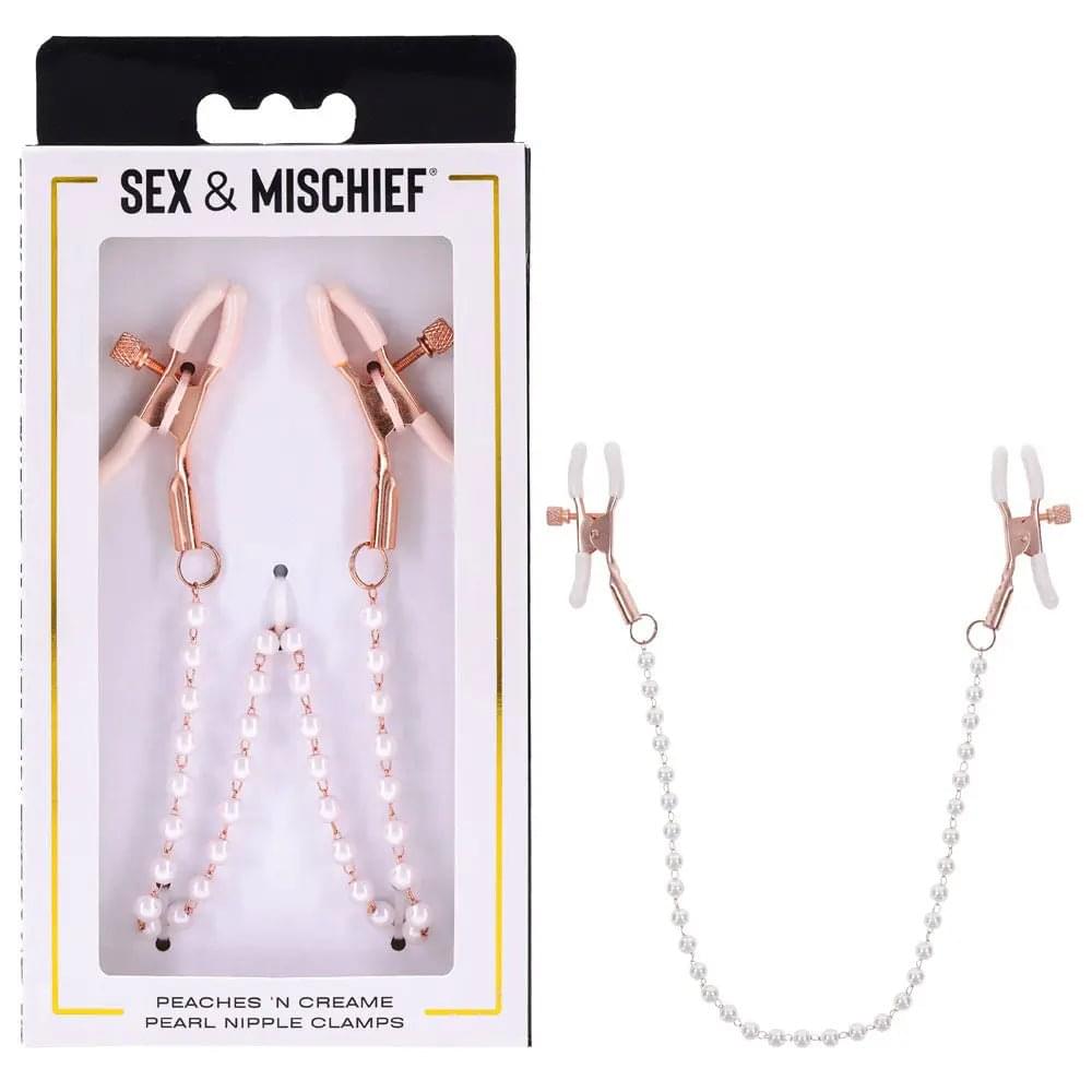 Sex & Mischief Peaches n CreaMe Pearl Nipple Clamps - Peach Nipple Restraints Sportsheets Discreet Intimate Essentials.