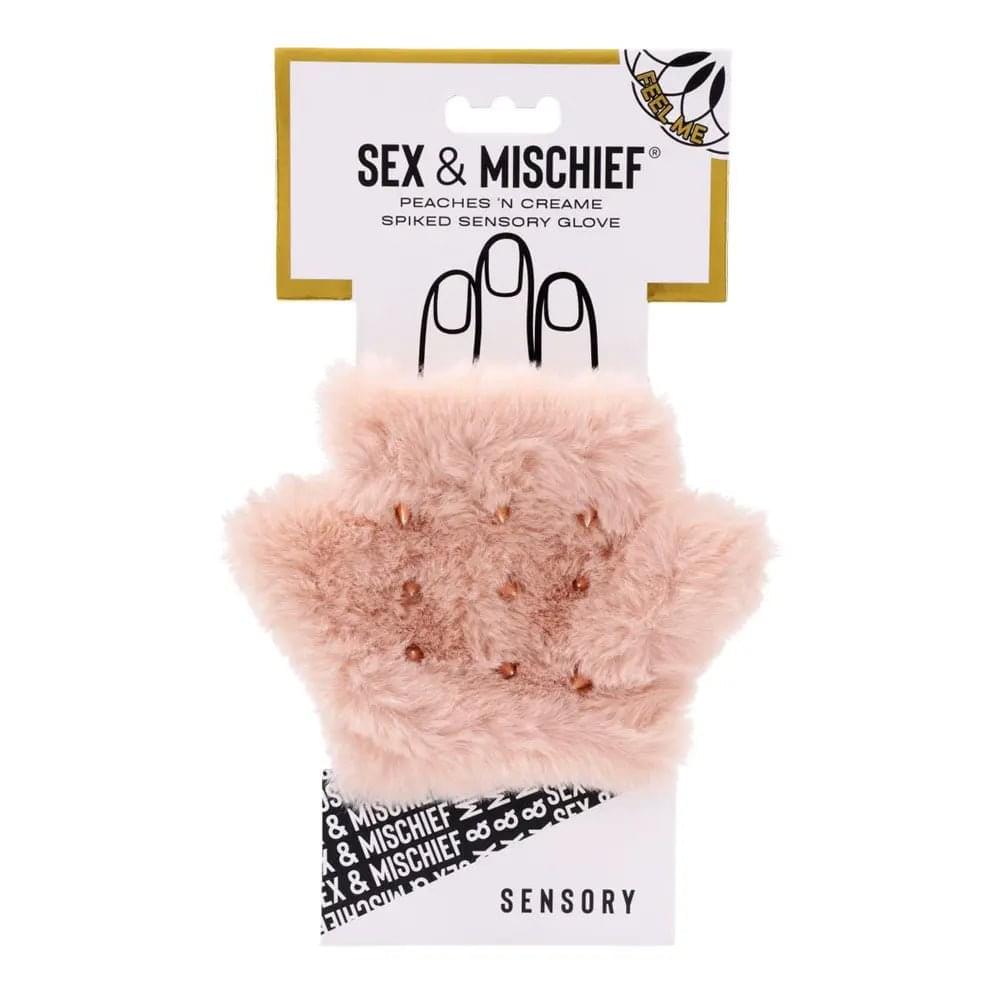 Sex & Mischief Peaches n CreaMe Spiked Sensory Glove - Peach Furry Glove with Metal Spikes Sportsheets Discreet Intimate Essentials.