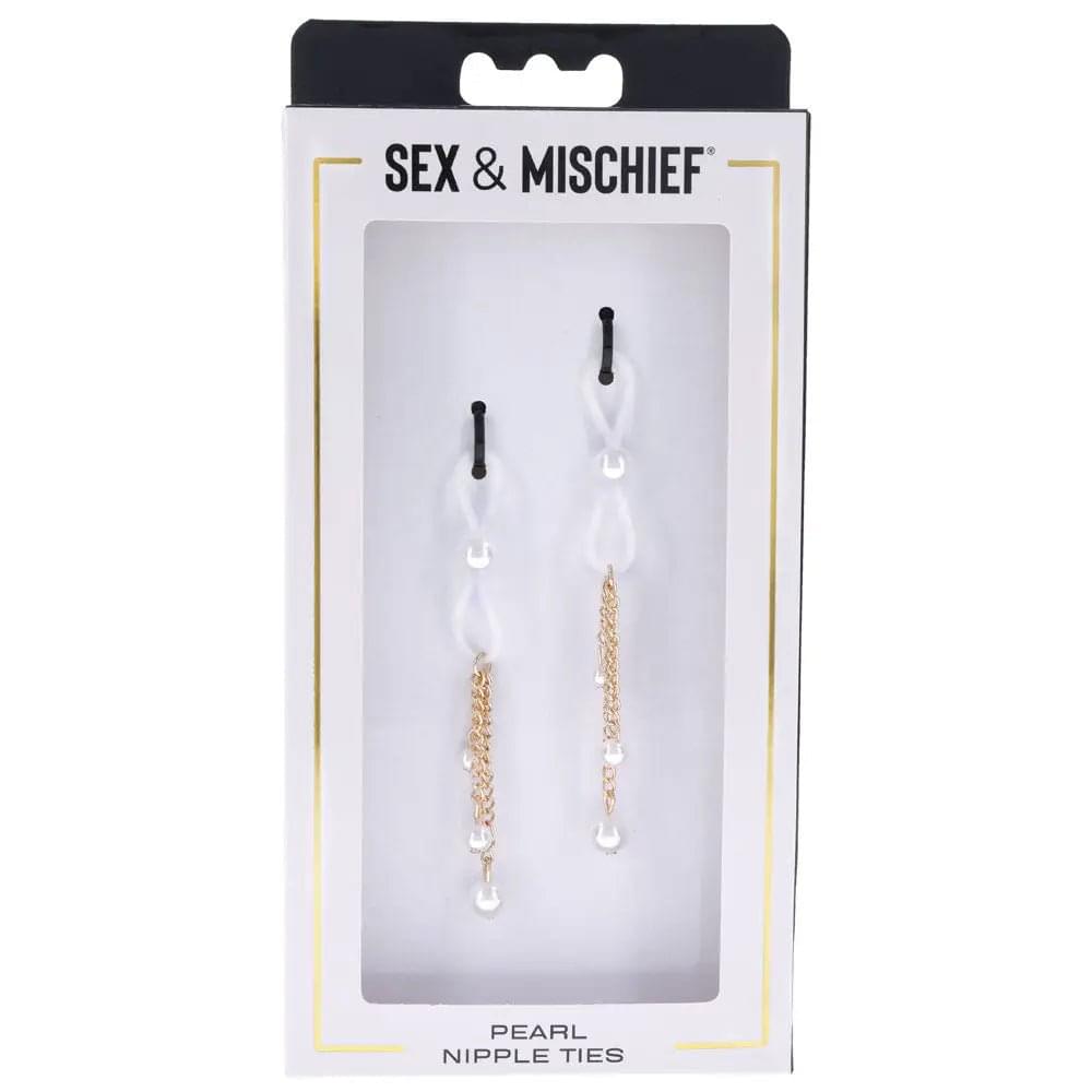 Sex & Mischief Pearl Nipple Ties - Gold/Pearl Nipple Restraints - Set of 2 Sportsheets Discreet Intimate Essentials.