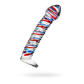 Sexus Glass Dildo Stripes w Base Blue/Red 16cm Sexus Glass Discreet Intimate Essentials.