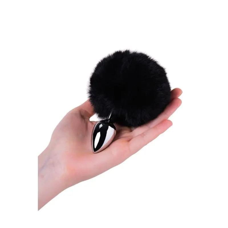 Silver Metal Anal Plug Small w Black Tail Metal Discreet Intimate Essentials.