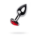 Silver Metal Anal Plug w Red Ruby Heart Crystal Medium Metal Discreet Intimate Essentials.