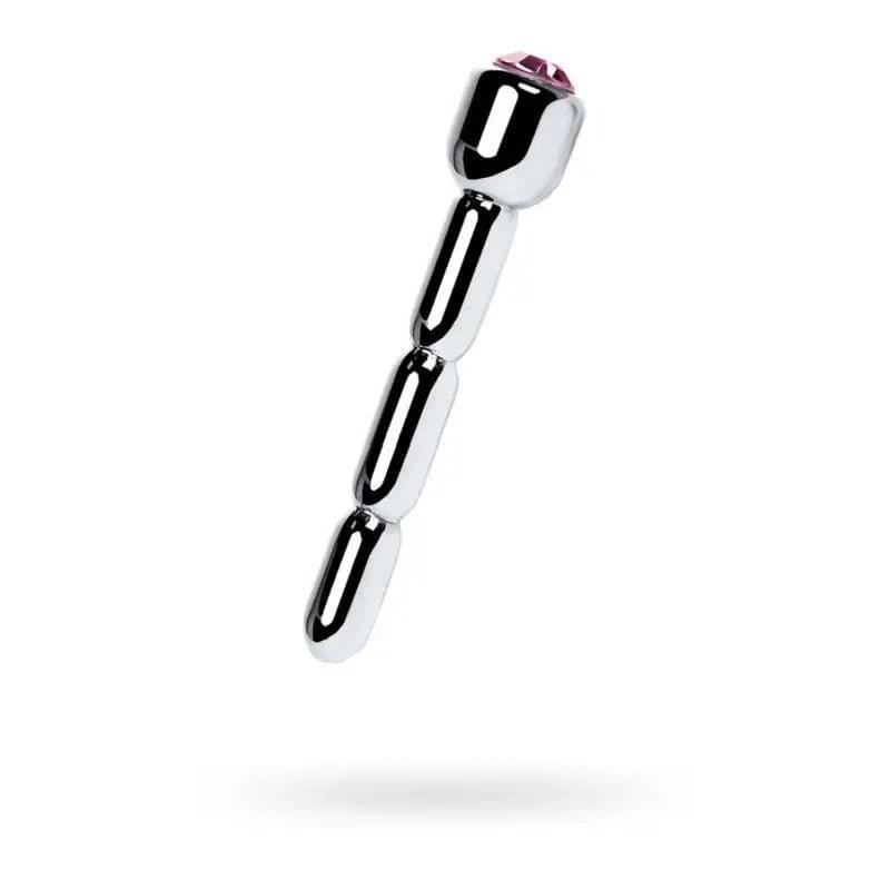 Silver Metal Urethral Plug w Ruby Rhinestone Metal Discreet Intimate Essentials.
