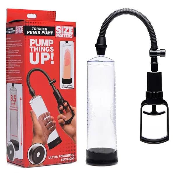 Size Matters Trigger Penis Pump - Clear Penis Pump XR Brands Discreet Intimate Essentials.