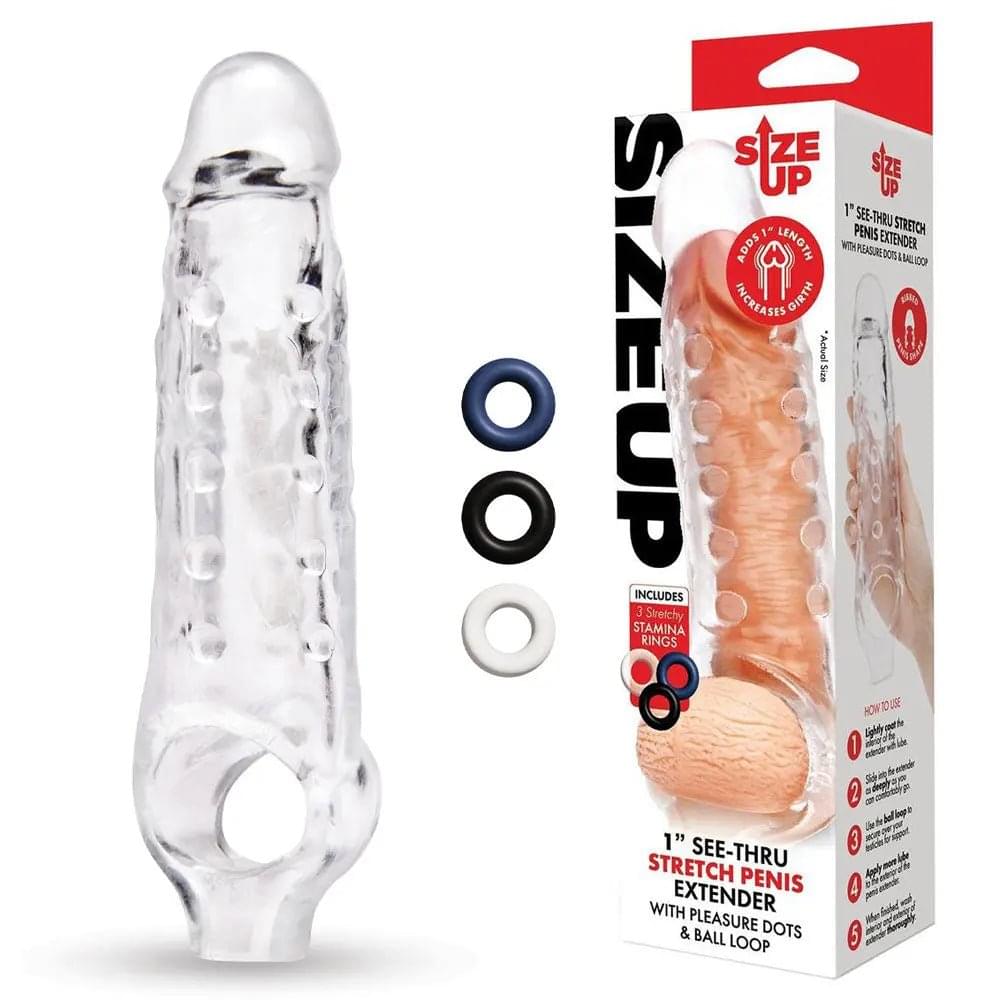 Size Up 1 Inch See-Thru Stretch Penis Extender -  2.5 cm (1'') Penis Extension Sleeve Xgen Products Discreet Intimate Essentials.