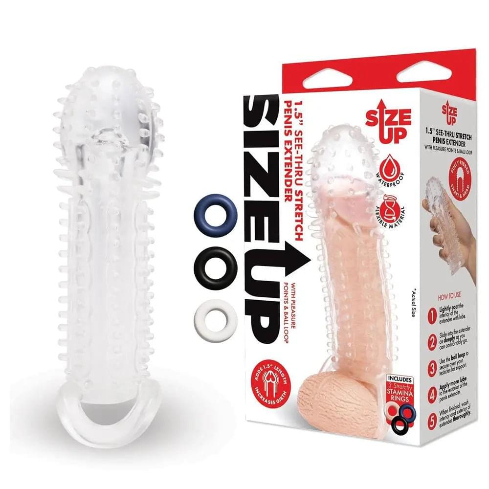 Size Up 1.5 Inch See-Thru Stretch Penis Extender -  3.8 cm (1.5'') Penis Extension Sleeve Xgen Products Discreet Intimate Essentials.
