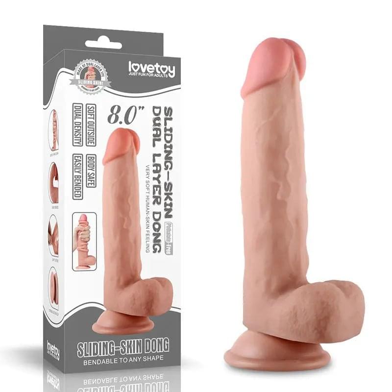 Sliding Skin Dual Layer Dong -  20.3 cm (8'') Dong with Flexible Skin Lovetoy Discreet Intimate Essentials.