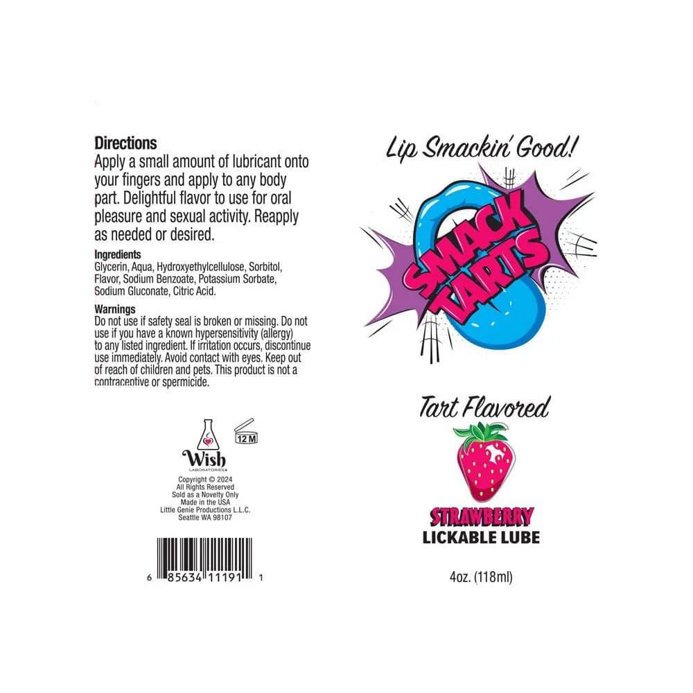 Smack Tarts - Sour Strawberry - Sour Strawberry Flavoured Lubricant - 120 ml Tube Little Genie Discreet Intimate Essentials.