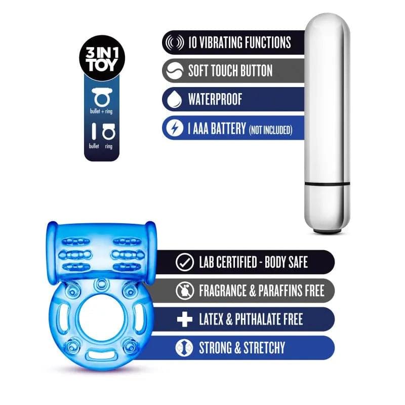 Stay Hard 10-Function Vibrating Bull Ring -  Vibrating Cock Ring Blush Novelties Discreet Intimate Essentials.