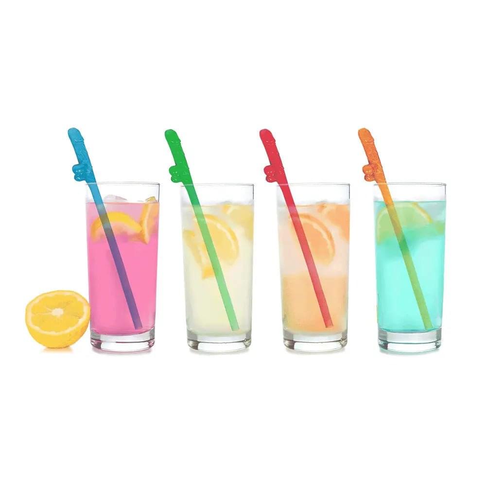 Super Fun Penis Party Straws -  - Multi  Dicky Straws - 8 Pack Little Genie Discreet Intimate Essentials.