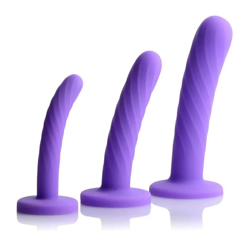Tri-Play 3 Pc Purple Silicone Dildo Set Strap U Discreet Intimate Essentials.