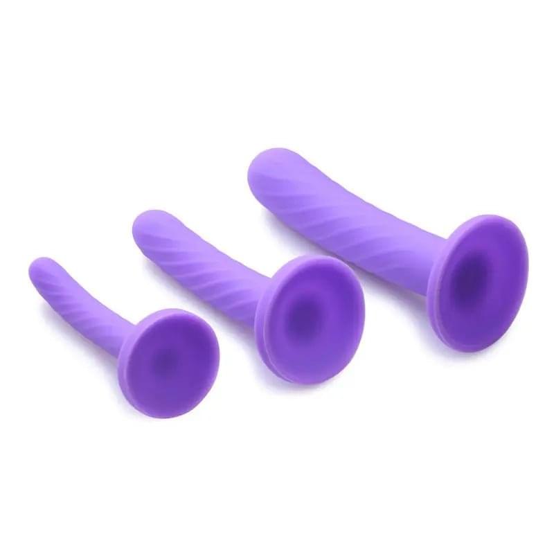 Tri-Play 3 Pc Purple Silicone Dildo Set Strap U Discreet Intimate Essentials.
