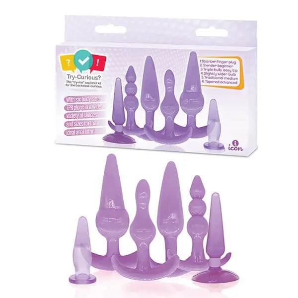 Try-Curious Anal Plug Kit - Purple Anal Kit - Set of 6 Icon Brands Discreet Intimate Essentials.