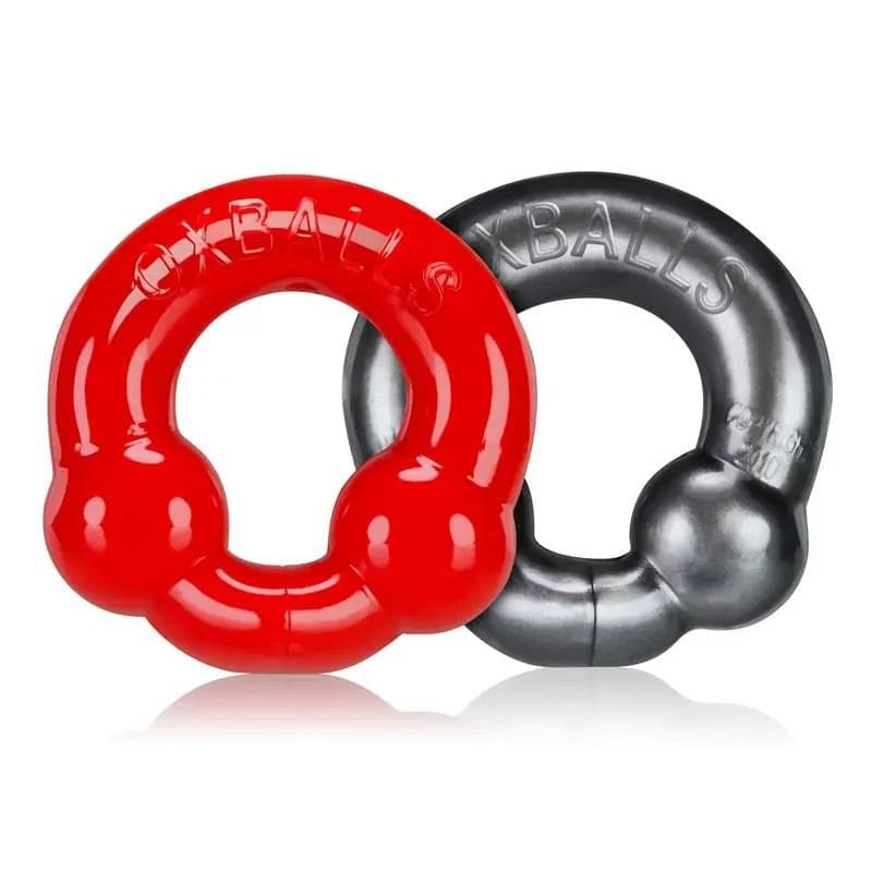 Ultraballs 2 Pk Cockring Steel And Red OxBalls Discreet Intimate Essentials.