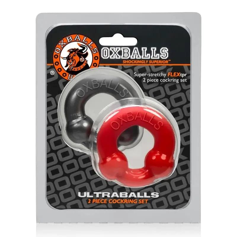 Ultraballs 2 Pk Cockring Steel And Red OxBalls Discreet Intimate Essentials.