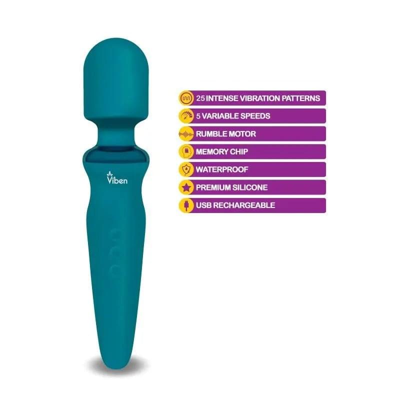 Viben Fierce Rechargeable Wand Massager Ocean Viben Discreet Intimate Essentials.