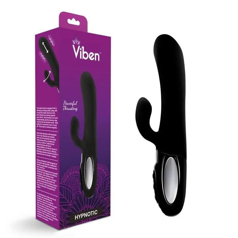 Viben Hypnotic Thrusting Rabbit Vibe w Swinging Clit Stim Black Viben Discreet Intimate Essentials.