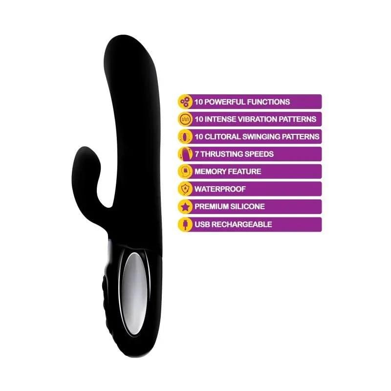 Viben Hypnotic Thrusting Rabbit Vibe w Swinging Clit Stim Black Viben Discreet Intimate Essentials.