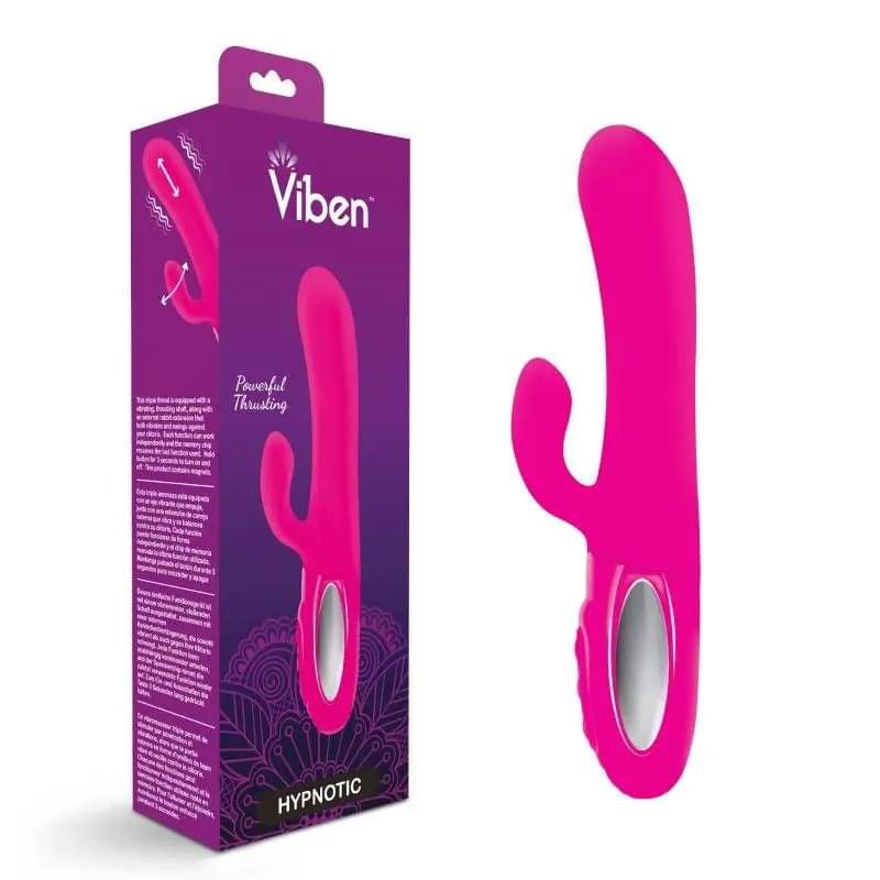 Viben Hypnotic Thrusting Rabbit Vibe w Swinging Clit Stim Hot Pink Viben Discreet Intimate Essentials.
