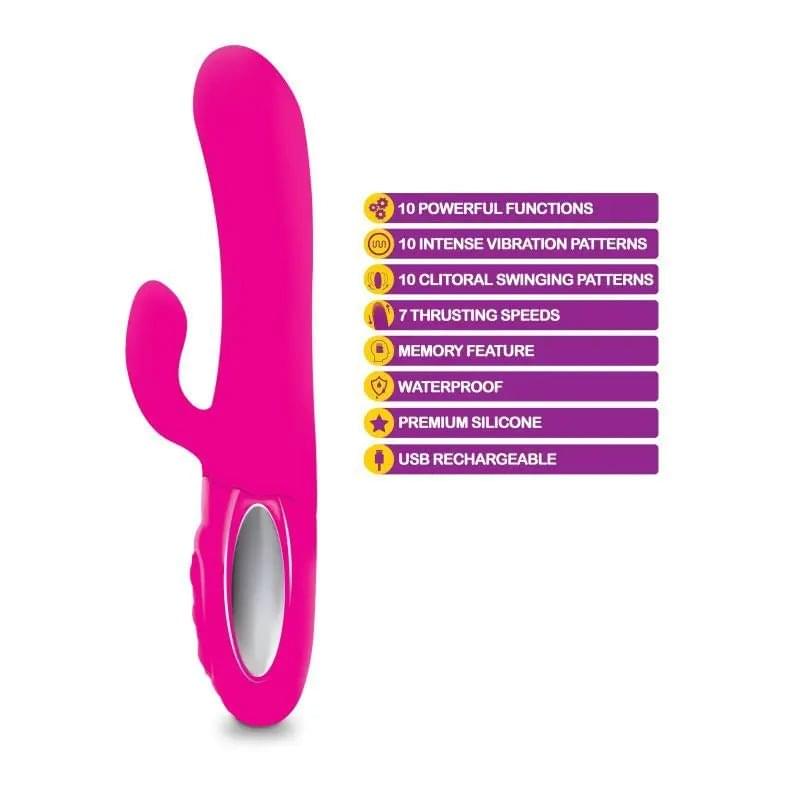 Viben Hypnotic Thrusting Rabbit Vibe w Swinging Clit Stim Hot Pink Viben Discreet Intimate Essentials.