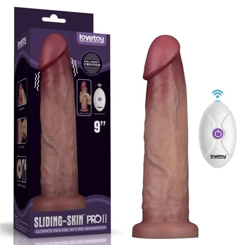 Vibrating Sliding Skin Pro II Silicone Dong 9in Lovetoy Discreet Intimate Essentials.
