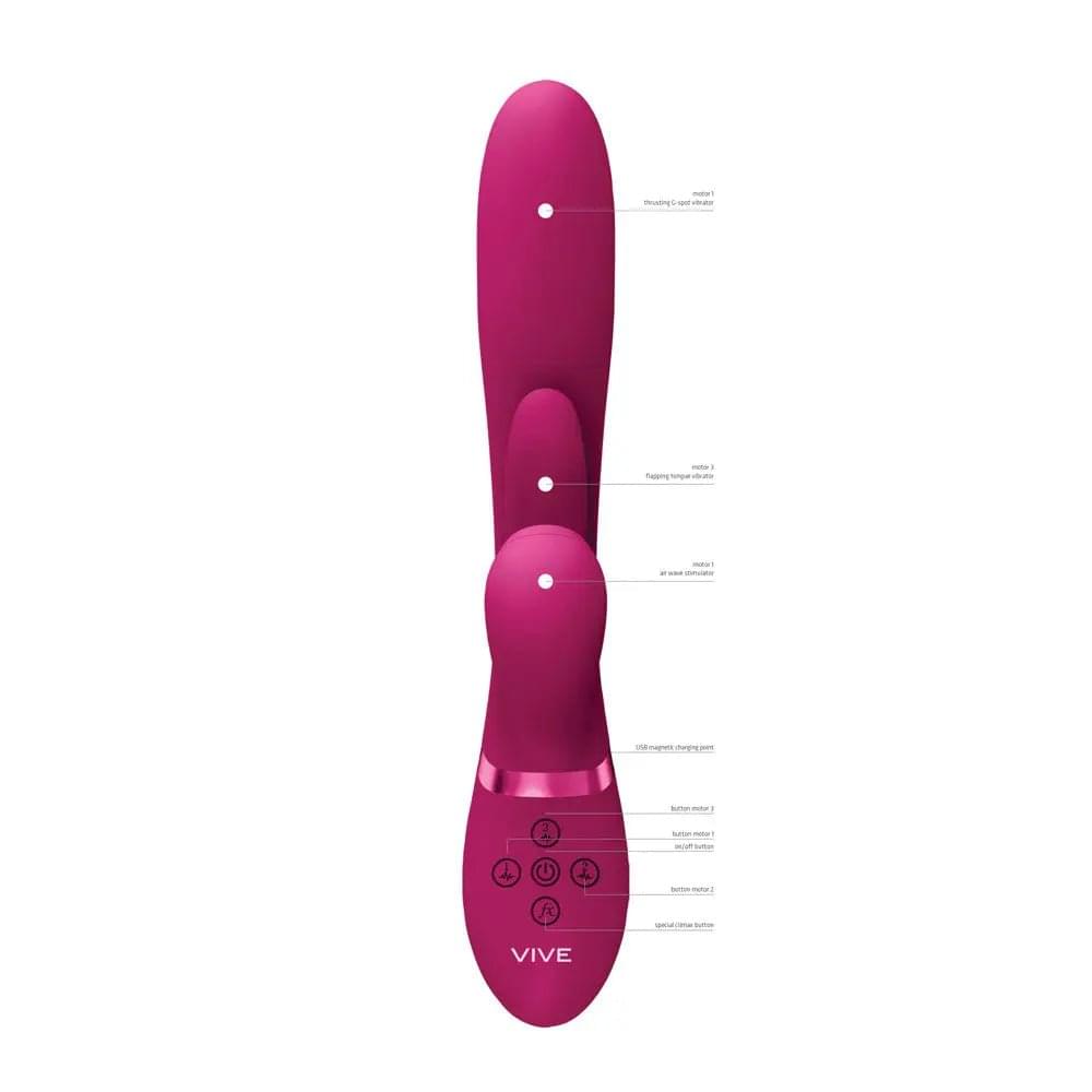 VIVE Ena -  -  25 cm USB Rechargeable Thrusting Vibrator with Air Wave Stimulator Shots Toys Discreet Intimate Essentials.
