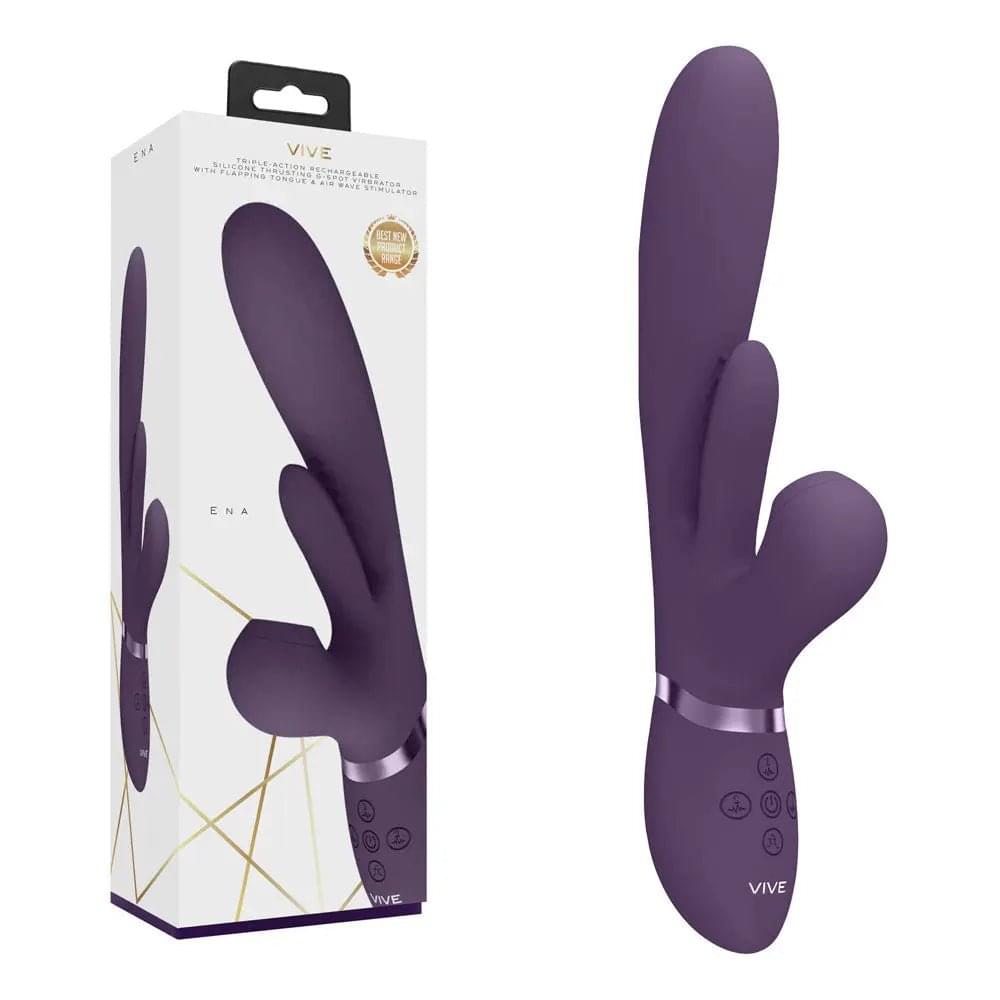 VIVE Ena -  -  25 cm USB Rechargeable Thrusting Vibrator with Air Wave Stimulator Shots Toys Discreet Intimate Essentials.