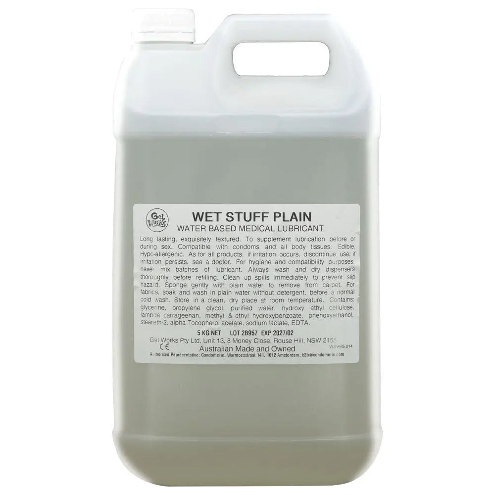 Shop affordable quality Wet Stuff Plain - 5kg Bottle - Water Based Lubricant with Vitamin E - 5 kg Bottle - Discreet Intimate Essentials - LUBES-LOCAL - Wet Stuff