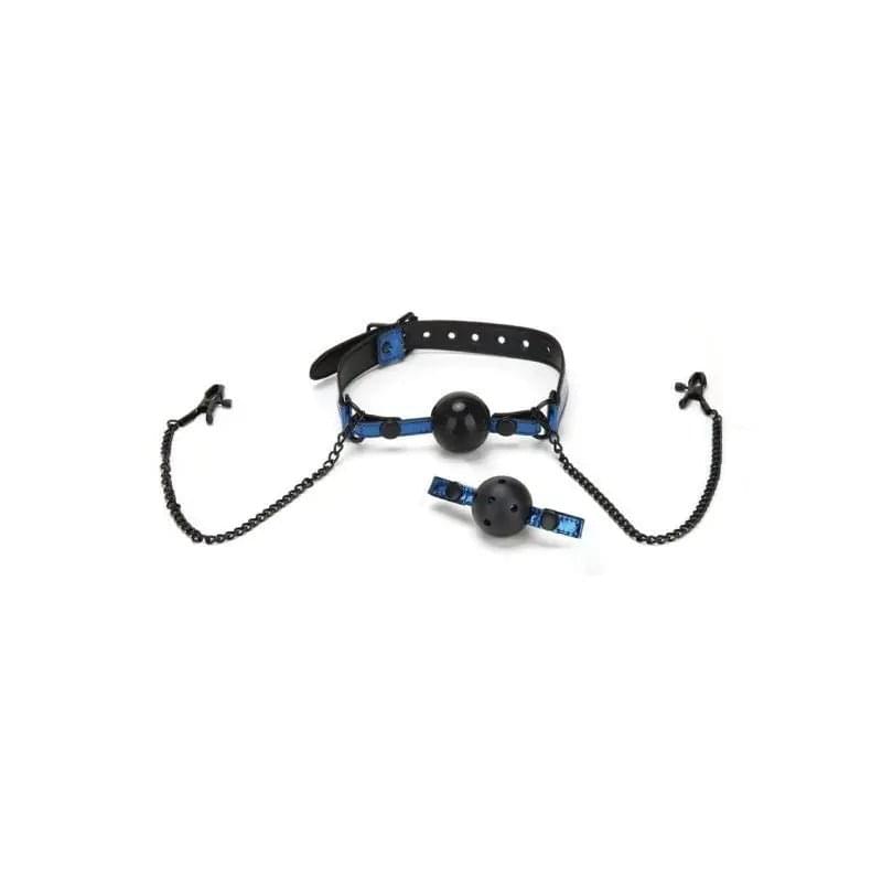 Whip Smart Diamond Ball Gag w Nipple Clips Blue Whipsmart Discreet Intimate Essentials.