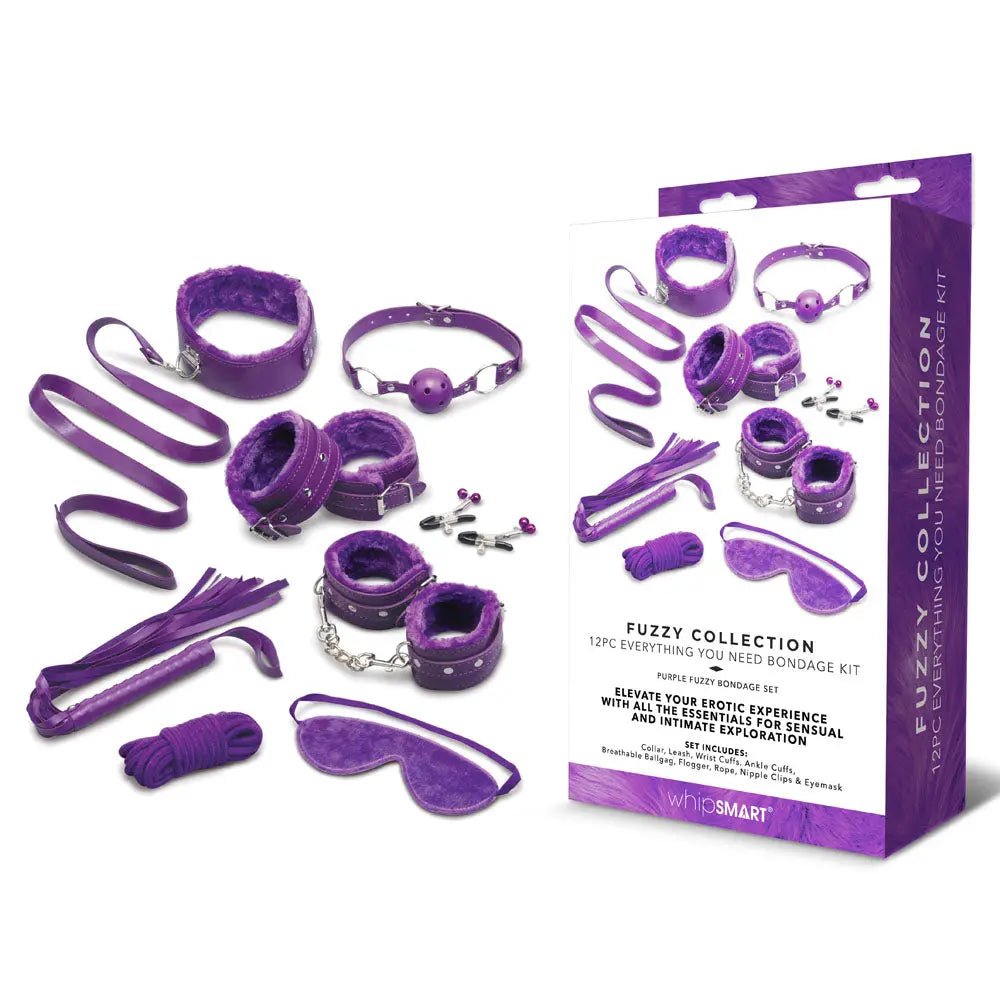 Shop affordable quality WhipSmart Fuzzy Everything You Need Bondage Kit - Bondage Kit - 12 Piece Set - Discreet Intimate Essentials - BONDAGE-TOYS - WhipSmart