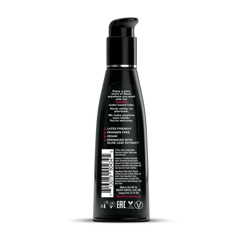Wicked Aqua Cherry - Cherry Flavoured Water Based Lubricant - 120 ml (4 oz) Bottle Wicked Discreet Intimate Essentials.