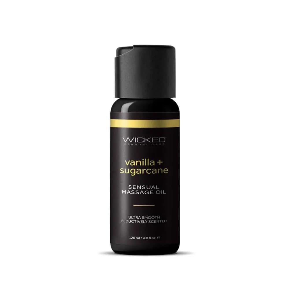 Wicked Sensual Massage Oil - Vanilla + Sugarcane - Vanilla and Sugarcane Scented Massage Oil - 120 ml Tube Wicked Discreet Intimate Essentials.